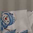 Siilues Christmas Tablecloth 70x70 Inch Round, Washable Blue Snowflake Snowman Waterproof Table Cover Seasonal Winter Scalloped Edge Dining Table Cloth Home Party Decorations