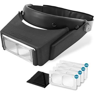 MAGDEPO Headband Magnifier Lightweight Head-Mounted Jewelry Loupe with 4 Magnification Lens 1.8X, 2.3X, 2.7X, 3.5X for Close Works, Repairs, Crafts