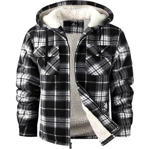 SCODI Men's Flannel Shirt Jacket Fleece Sherpa Lined Plaid Jackets Coat Full Zip Up Hoodie Winter Outwear Black White X-Large
