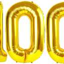 Gold Number 100 Balloon 40 inch, 100 Number Balloons, 100th Gold Birthday Decorations, 100 Year Old Women Men Golden Party Supplies