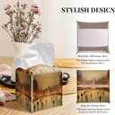 Grace Yonks Christmas Tissue Box Cover Square, Ice Skating Park at Night Design Cube Case for Facial Tissues, 5.2" PU Leather. (086)