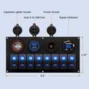 RVBOATPAT Marine Boat Switch Panel Waterproof 8 Gang 12V Rocker Switch Panel 12 Volt Toggle Switch Panel Blue LED Lighted for Automotive Car Truck