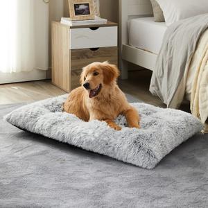 BFPETHOME Dog Beds for Large Dogs, Plush Dog Crate Bed Fluffy Cozy Kennel Pad for Sleeping &Ease Anxiety, Washable Pet Mats with Anti-Slip Bottom for Large Medium Dogs, Pet Bed, Grey (M(30x21 inch))