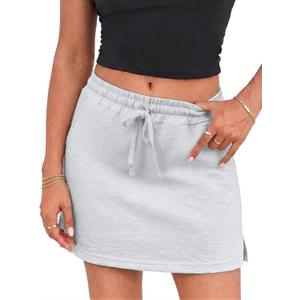 EARKOHA Womens Drawstring Skirt Summer High Waist Bodycon Short Pencil Skirt with Shorts Daily Going Out Outfits (Gray, XL)
