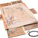 1500 Piece Rotating Wooden Puzzle Board for with 6 Storage Drawers & Protective Cover Jigsaw Puzzle Table - for Adults & Families Home Entertainment & Puzzle Building