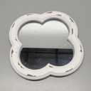 Vintage Small Scalloped Wall Mirror Decorative 8.9 inch, Hanging Distressed White Rustic Quatrefoil Wooden Mirrors for Wall Decor Living Room, Farmhouse Clover Shape Floral Mirror