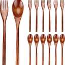 12 Pieces Wooden Forks and Spoons for Eating Utensil Set Lunch Wooden Cutlery Japanese Silverware Sets Flatware Reusable Bamboo Small Utensils Korean Mini Wooden Spoon Fork Set