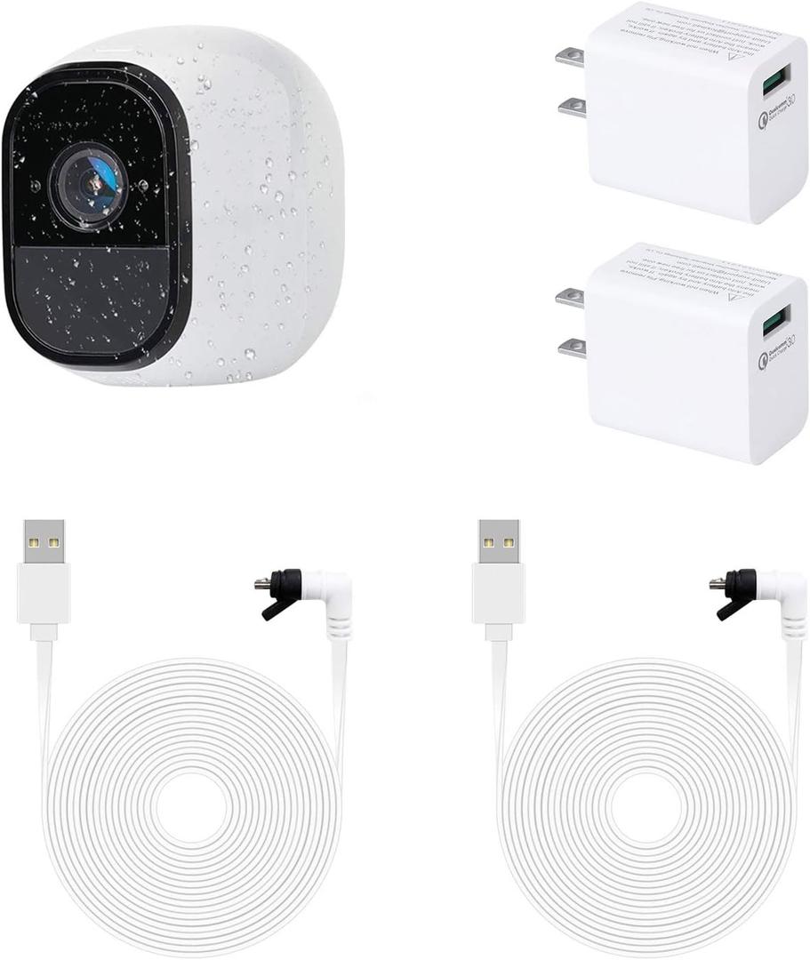 2Pack Power Cable for Arlo Pro and Arlo Pro 2, 16.4Ft/5m Weatherproof USB Cable, with Quick Charge 3.0 Power Adapter Continuously Charging Your Security Camera - by ALERTCAM