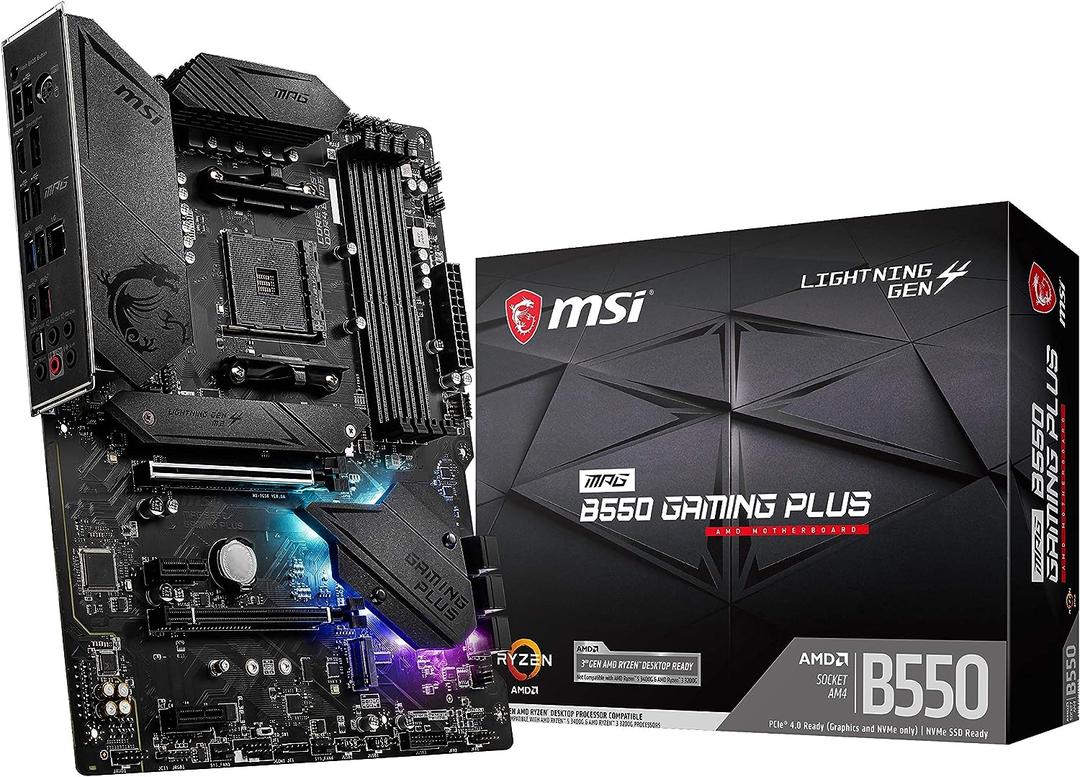 MSI MPG B550 Gaming Plus V1 Gaming Motherboard (AMD Ryzen 5000, AM4, DDR4, PCIe 4.0, SATA 6Gb/s, M.2, USB 3.2 Gen 2, HDMI/DP, ATX)