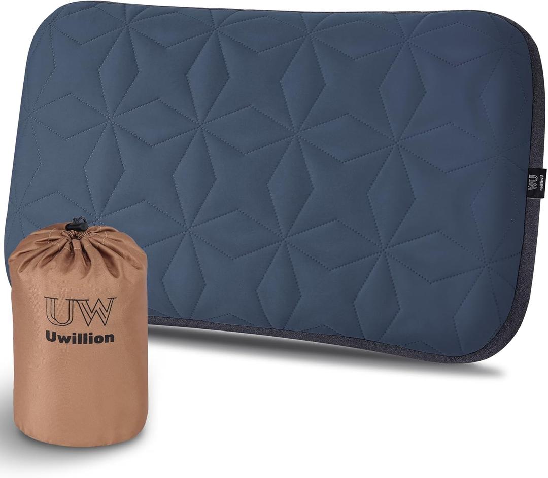 Camping Pillow with Removable Cover Large Size 24 x 15" - Ultralight Inflatable Pillow for Camping Lightweight, Ergonomic and Washable for Camping, Hiking, and Travel Gray (Grey)