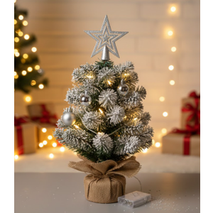 Artificial Mini Christmas Tree for Desk Tabletop Christmas Tree with Decoration Ornament Counter Centerpiece Mantel Shelf Home Decor Silver (Without Light)