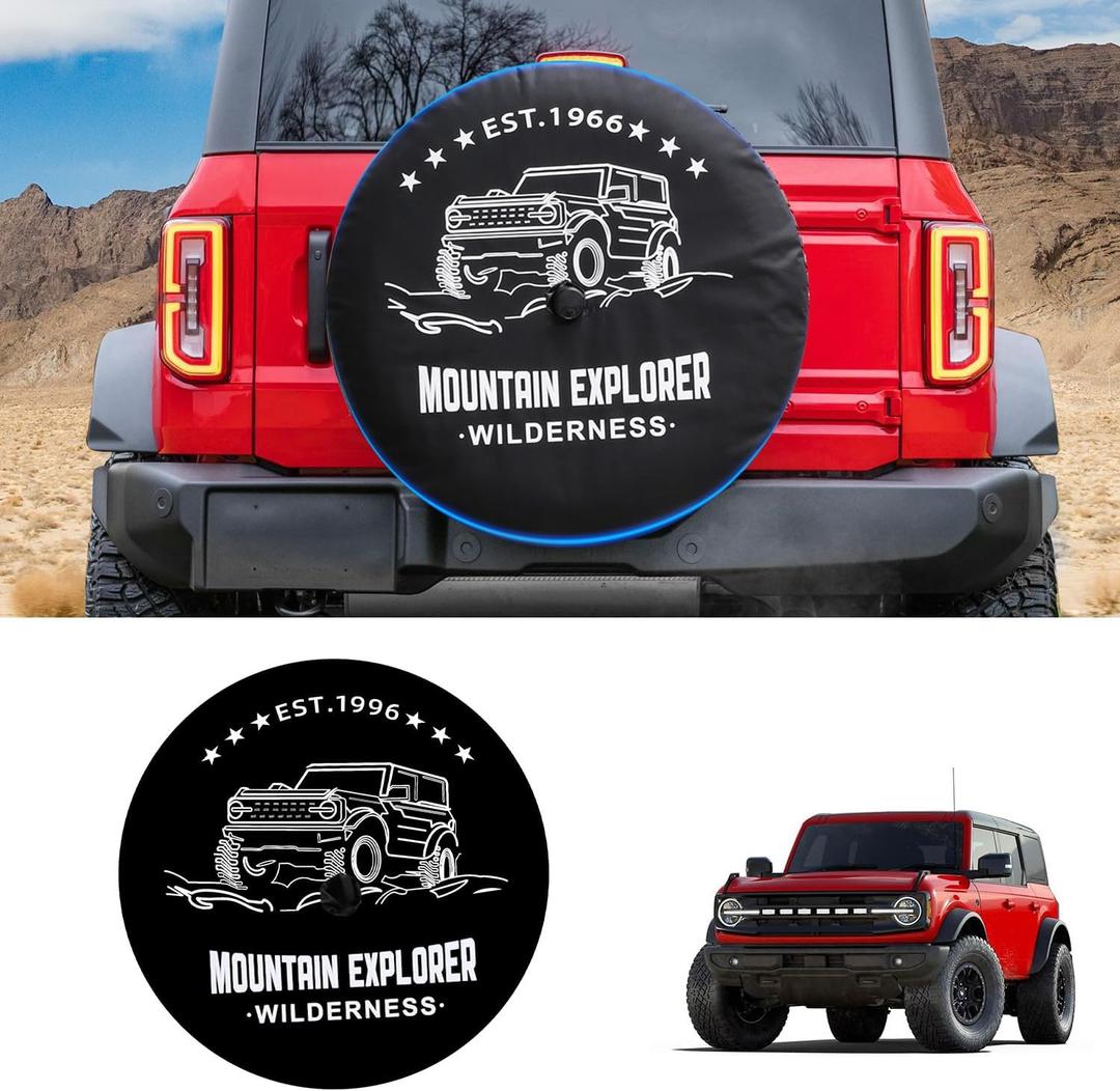 32 Inches Spare Tire Covers for Ford Bronco Base, Big Bend, Black Diamond, Outer Banks 2/4 Door 2025 2024 2023 2022 2021, Wheel Tyre Protectors with Backup Camera Hole Exterior Accessories