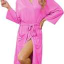 LYCY Short Robes for Womens Lightweight, Soft Womens Robe Spa Ladies Bathrobe 3/4 Sleeve, M