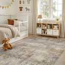 7x9 Washable Area Rugs for Living Room, Non Slip Soft Large Rugs for Bedroom Dining Room, Modern Abstract Low Pile Stain Resistant Carpet for Laundry Office Home Decor - Dark Brown