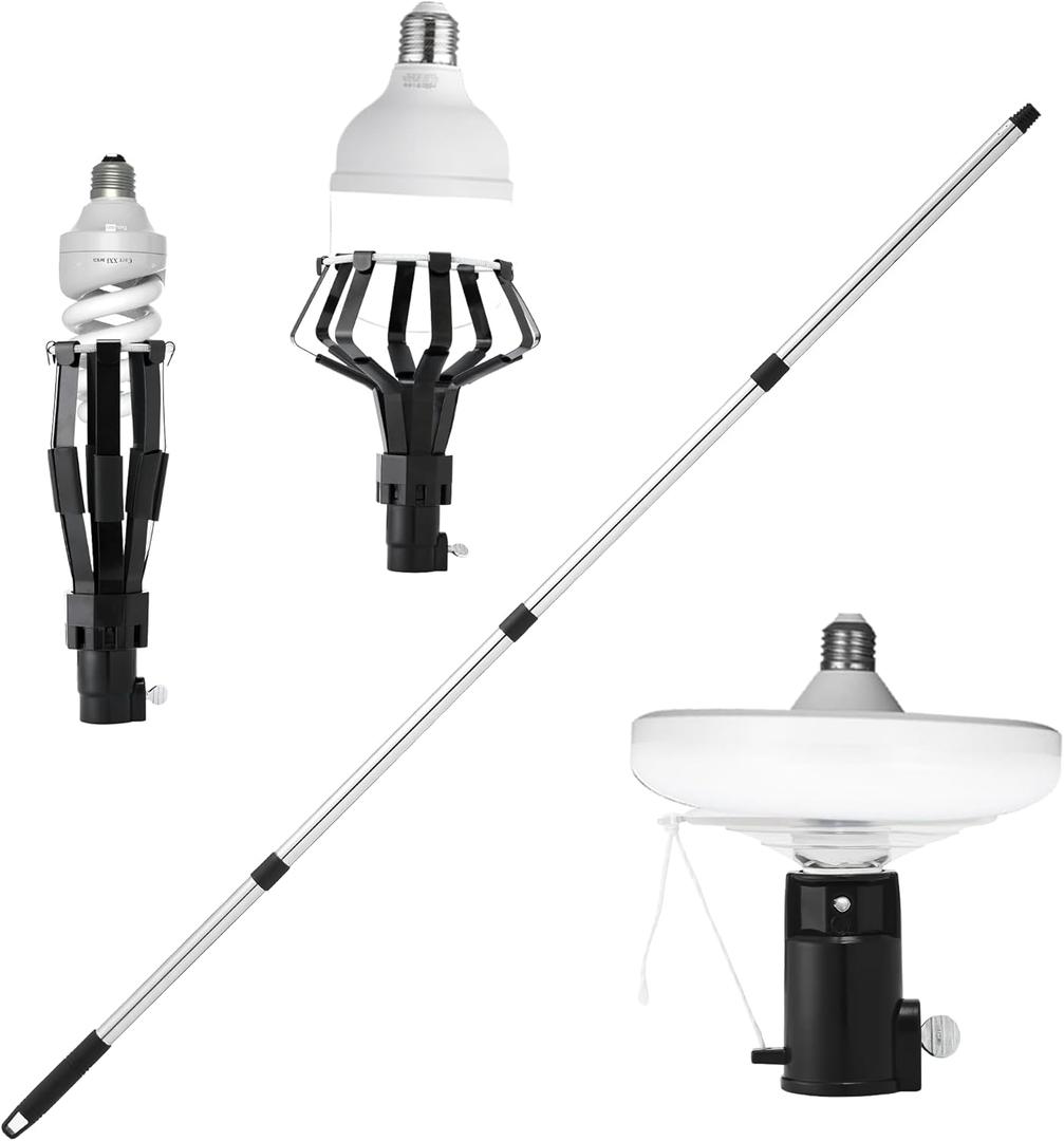 12FT Pole Light Bulb Changer for High Ceilings - Sturdy & Durable, Easy to Assemble - Incandescent Removal Tool with 8-Finger Cage & Suction Cup - Fits Standard/Medium/Large LED Bulbs