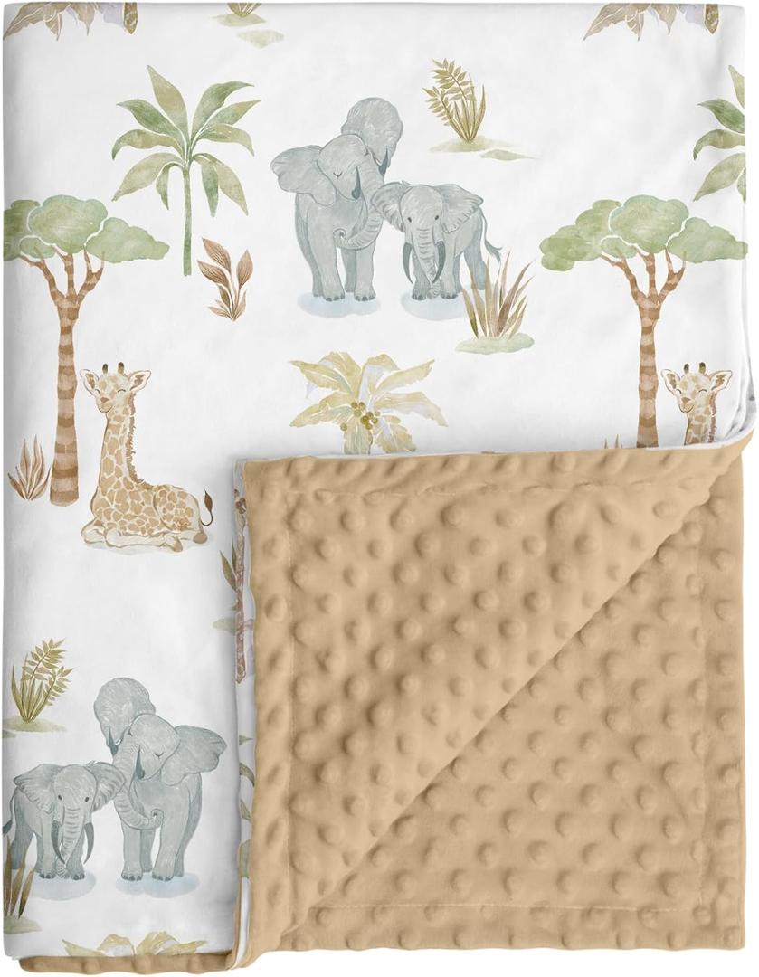 CIVARUA KIDS Baby Blankets for Boys Girls, Super Soft Nursery Minky Blanket Neutral with Print Brown Savanna Elephant and Cozy Raised Dotted Fleece Backing, 30 x 40 Inch Double Layer Bed Throws