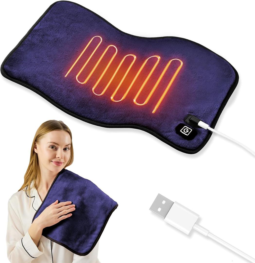 USB Heating Pad, Portable Heating Pad for Travel, 18"x 14" Small 5V Electric Heating Pad, Washable, 3 Heat Settings, Auto Shut Off, Heat Therapy for Period Cramps Back Pain Relief (Plug-in Only) (Navy Blue)