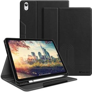H HOLIMET Case for iPad (A16) 11th (11'')/ 10th Generation (10.9'') Vegan Leather with Built-in Pencil Holder Auto Sleep/Wake Function, Black