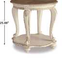 Signature Design by Ashley Realyn Round End Table, Cottage-Style Side Table with Antiqued Two-Tone Finish, Wood & Veneer Construction for Living Room or Bedroom, White/Brown, 26"W x 26"D x 26"H