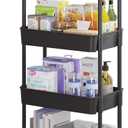 Calmootey 4-Tier Rolling Utility Cart with Drawer,Multifunctional Storage Organizer with Plastic Shelf & Metal Wheel,Storage Cart for Kitchen,Bathroom,Living Room,Office,Black