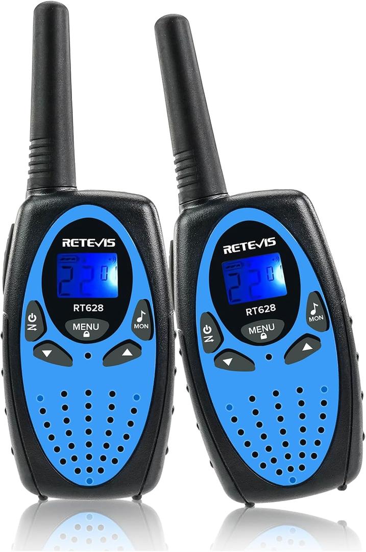 Retevis RT628 Kids Walkie Talkies, Long Range 2 Way Radio 22 Channel, Durable Toy Birthday Gifts for 6-12 Year Old Boys and Girls, Handheld Walkies Talkie for Outside Hiking Camping(Black Blue 2 Pack)