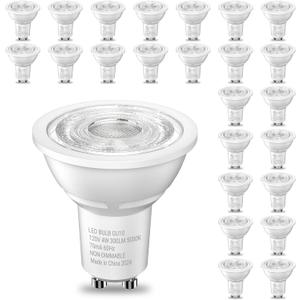 TJOY LED GU10 Light Bulbs 24 Pack, 5000K Daylight White GU10 Replacement for Recessed Track Lighting, 35W Equivalent, Non-Dimmable, 4W, 300LM LED Bulb for Kitchen, Range Hood