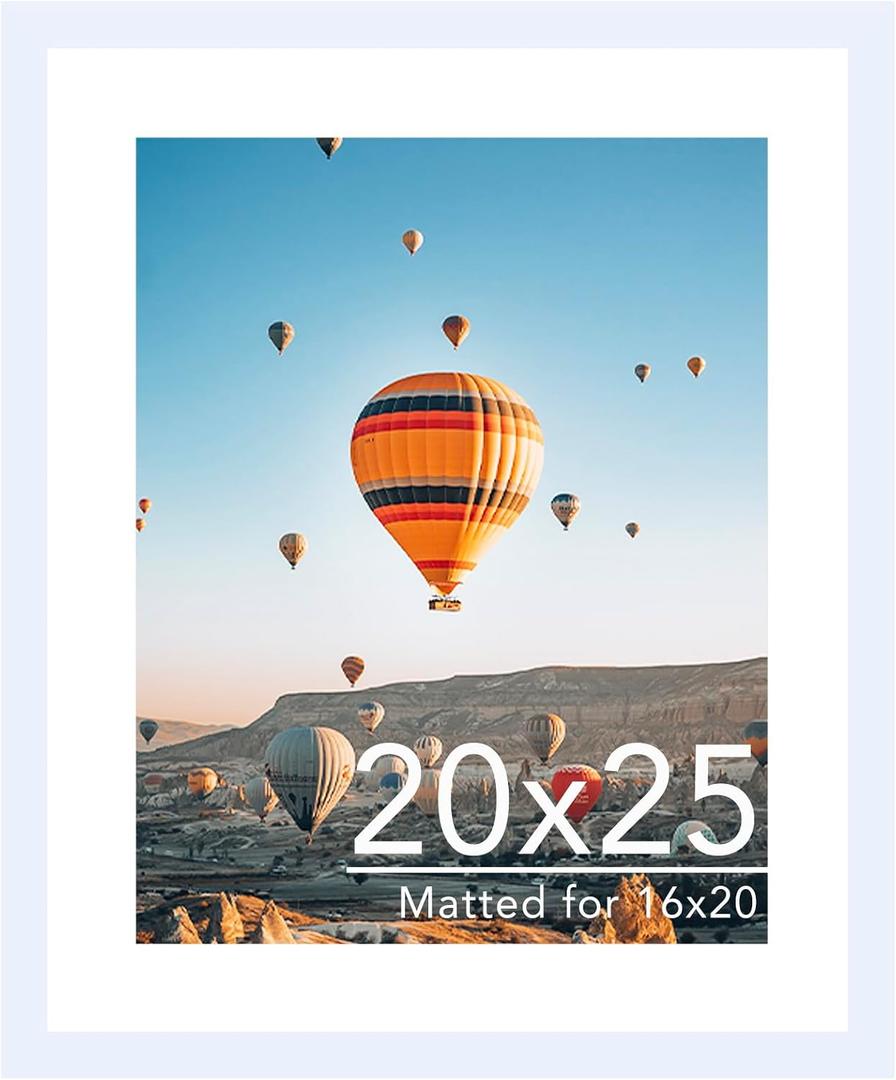 JCJMY 20x25 Picture Frame with 16x20 Mat, Display Photo 16x20 with Mat or 20 x 25 Without Mat, Wall Hanging Large 20 by 25 Poster Frame with Plexiglass, White