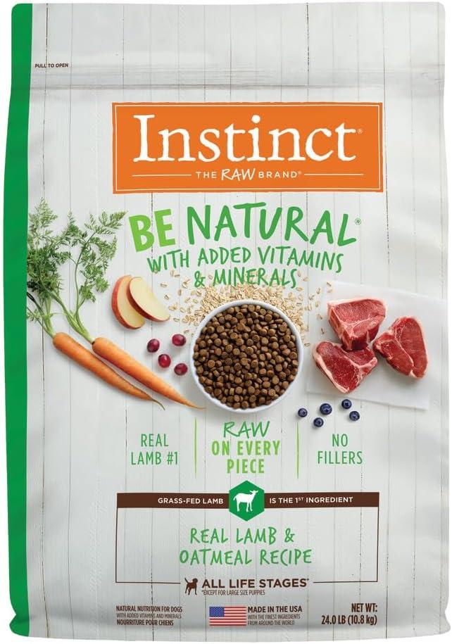 Instinct Be Natural, Natural Dry Dog Food, Raw Coated Kibble - Real Lamb & Oatmeal, 24 lb. Bag (24 Pound (Pack of 1))