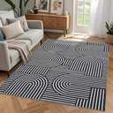 ROYHOME Washable Rug 3x5 Area Rugs for Living Room, Abstract Rug for Bedroom, Soft Rainbow Non Slip Throw Rugs with Rubber Back, Low Pile Stain Resistant Boho Geometric Carpet for Dining Room, Black