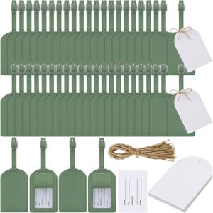 Amylove 48 Sets Leather Luggage Tags Bulk Wedding Favors Luggage Tags for Guests Bridal Gifts Wedding Bridal Shower Gift PU Leather with Name ID Card Tag for Guests (Olive Green)