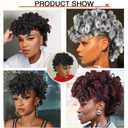 Oseti Deep Curl Mohawk Wig With Bangs for Black Women - Short Mix Gray Faux Hawk Clip-in Hair Pieces for Thinning Hair - Clip-on Bangs and Ponytail (1B/Gray)