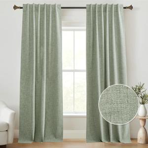 StangH Sage Green Blackout Curtains 84 inch Length 2 Panels Set, Linen Textured Privacy Bedroom Curtains Solid Energy Efficient Sliding Door Curtains for Bedroom Living Room Patio, W52xL84