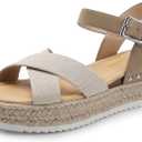 DREAM PAIRS Women's Stylish Platform Espadrille Wedge Sandals Round Toe Summer Causal Shoes Crisscross Band Adjustable Ankle Strap Buckle (7, Beige/Tan)