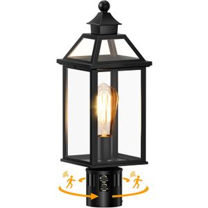 18.5" Motion Sensor Outdoor Post Lights, 360 Detection Lamp Pole Light Fixture 4 Lighting Modes, Large Waterproof Aluminum Outside Exterior Lantern for Garden, Porch, Pathway, (Black)