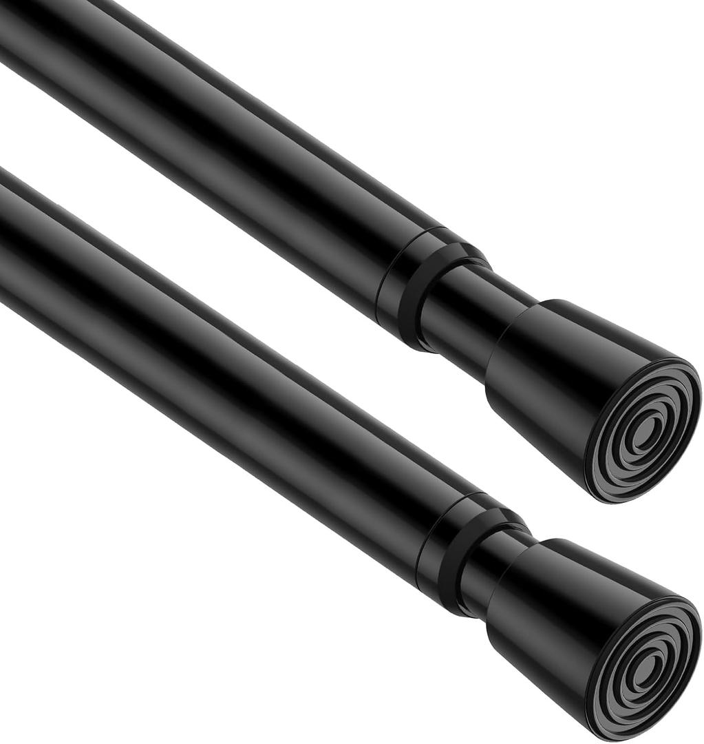2 Pack Spring Tension Curtain Rod 32.5 to 58 inch Adjustable Extendable Tension Rods No Drilling Spring Loaded Curtain Rods for Window Door, Black