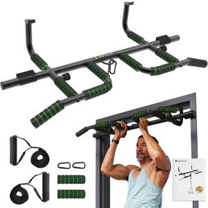 New Upgrade Pull Up Bar for Doorway with Ergonomic Grip - Upto 440 Lbs Capacity, No Screwing or Slipping - USA Original Patent, Designed