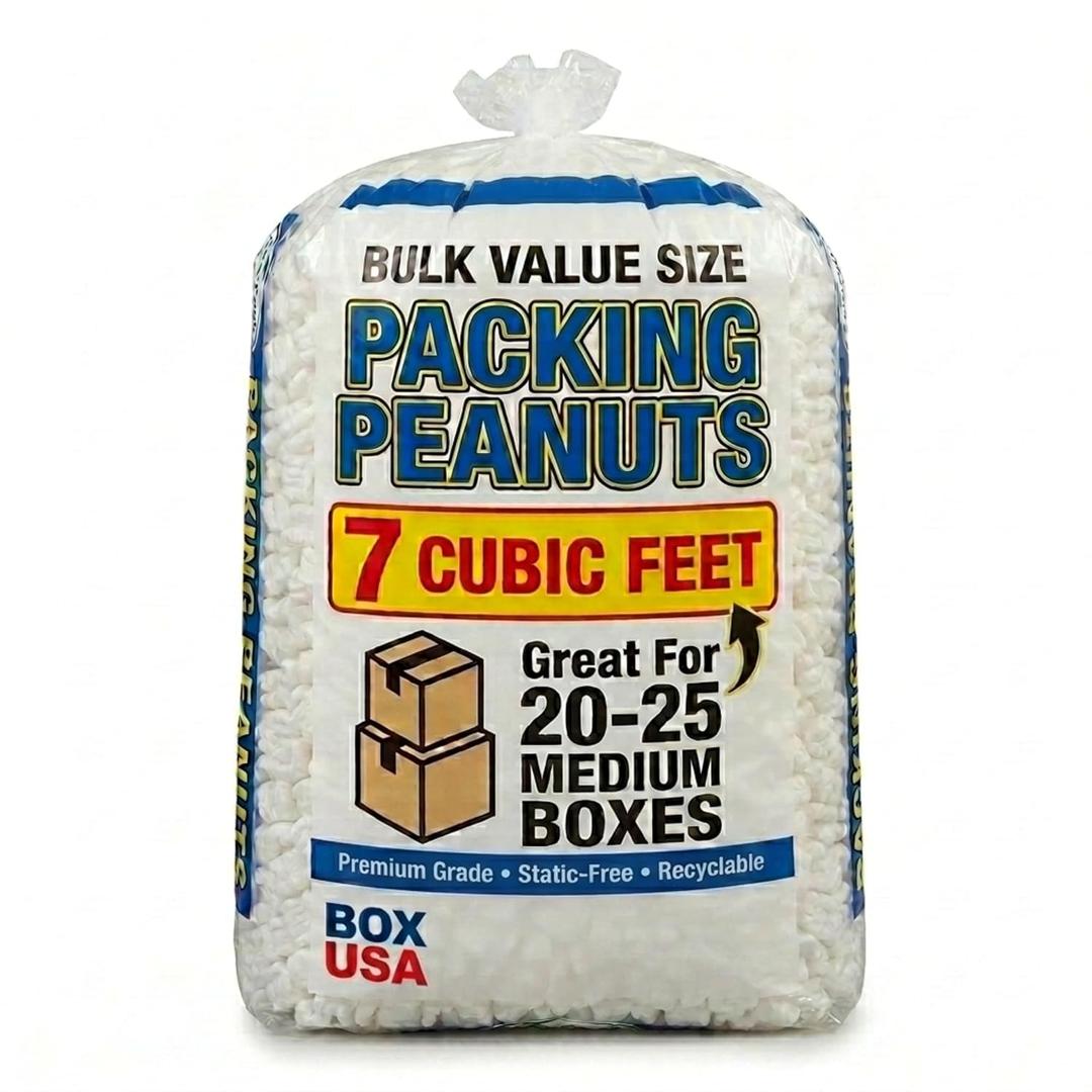 BOX USA 7NUTSW 7 Cubic Feet Loose Fill Packing Peanuts, White
