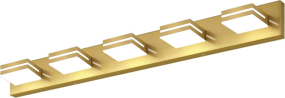 SineRise LED Modern Bathroom Vanity Light Fixtures, Modern Acrylic Bathroom Wall Lighting Fixtures Over Mirror, 5-Light, 40-Inch, Brass, 100%-0% White