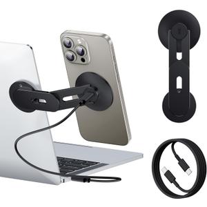 Laptop Phone Holder, Magnetic Phone Stand 15W Fast Wireless Charger for MagSafe for iPhone 17/16/15/14/13/12 & All Phones for Tesla (Black)
