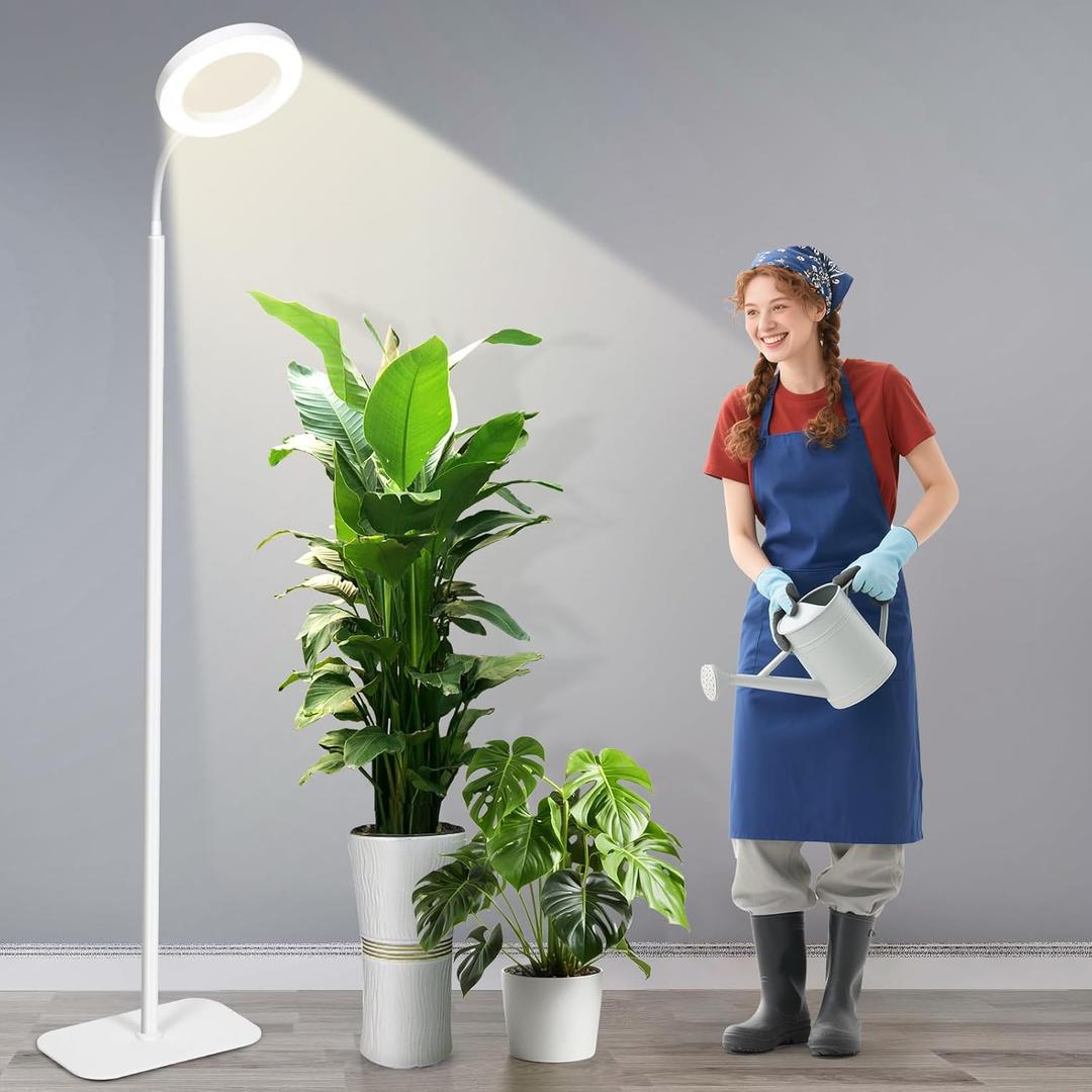 Plant Lights for Indoor Plants, Cord Hidden Standing Grow Lights for Indoor Plants Full Spectrum, LED 20w Plant Lamp with 3/9/12 H Timer,10 Brightness,70" Height Adjustable,White