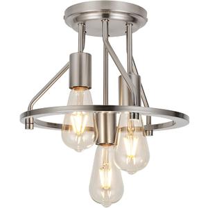 WILON Ceiling Light,Brushed Nickel Semi Flush Mount Light.3-Light Ceiling Light Fixtures Farmhouse Kitchen Light Industrial Hallway Light Fixtures E26 Socket Lamp for Hallway Kitchen Foyer