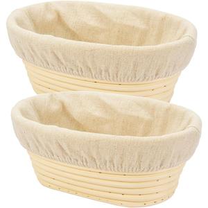 2 PCS 8 inch Oval Long Banneton Brotform Bread Dough Proofing Rising Rattan Basket & Liner for Professional & Home Bakers