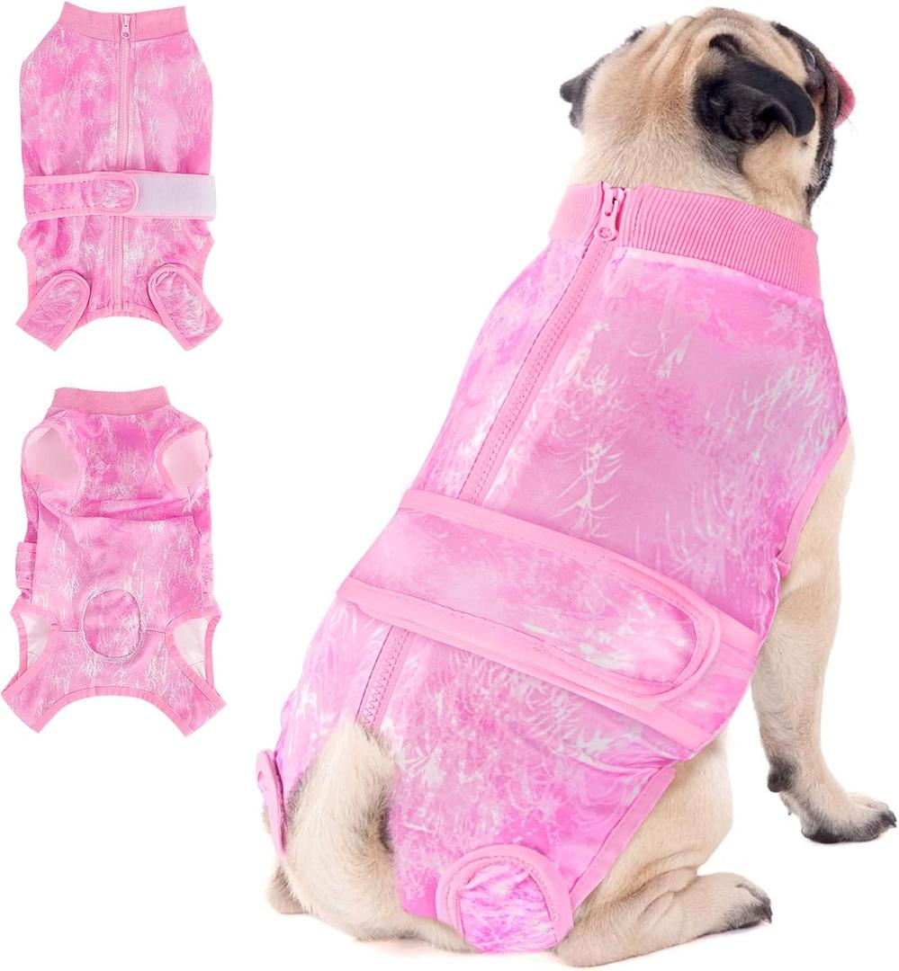 SlowTon Dog Surgery Recovery Suit - Zipper On Dog Onesies After Surgery for Female Male Dogs, Abdominal Wounds Bandages Cone/E-Collar Alternative Dogs Surgical Body Suit Shirt (Pink, XXL)
