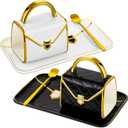 Nitial 2 Sets Handbag Shaped Mug and Saucer Set 10 oz/ 310 ml Ceramic Coffee Mug Purse Tea Cup with Saucer Spoon for Office Home Coffee(Black, White)