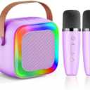 Mini Karaoke Machine for Kids Teen Adults, Kids Karaoke Machine with 2 Wireless Microphones and LED Lights Toys for Party, Home, Gifts for 4 5 6 7 8 9 10 11 12+ Years Girls Boys(Purple)