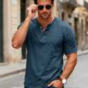 MAGCOMSEN Men's Henley Short Sleeve Shirt UPF 80+ Lightweight T-Shirts Moisture Wicking Tee Casual Summer Basic Solid Shirt (Blue, S)