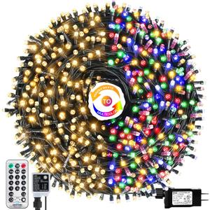 1000 LED 328ft 11 Modes with Timer Remote Christmas String Lights IP55 Outdoor Waterproof UL Certificated Indoor Fairy Lights Garden Patio Christma Trees Parties Wedding Decoration Two-Color