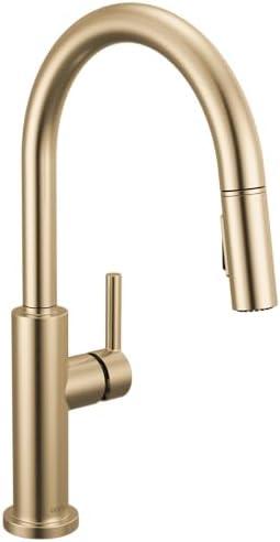 Delta Faucet Nicoli Kitchen Faucet with Pull Down Sprayer, Champagne Gold Kitchen Sink Faucet, Modern Kitchen Faucet, Kitchen Faucet Sprayer, Single Hole Kitchen Faucet, Champagne Bronze 19867LF-CZ