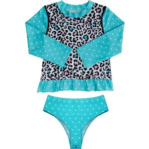 Baby Toddler Girls Long Sleeve Swimsuit UPF 50+ Sun Protection Bathing Suit Blue Leopard