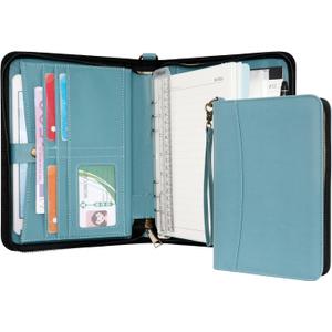 WASON Portfolio A5 Binder Journal with Zipper - Leather pu Writing Notebook Padfolio with Detachable Refillable Notebook, Legal Pad for Business Study and Travel Organizer (Cyan)